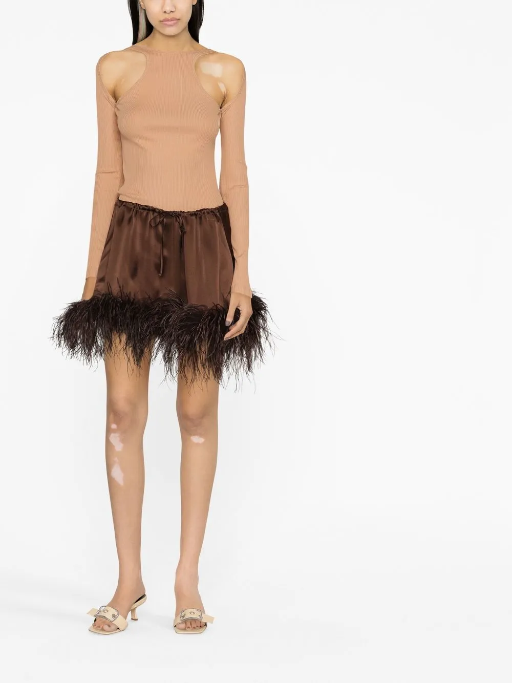 Oséree Mini-rok met veren - Bruin