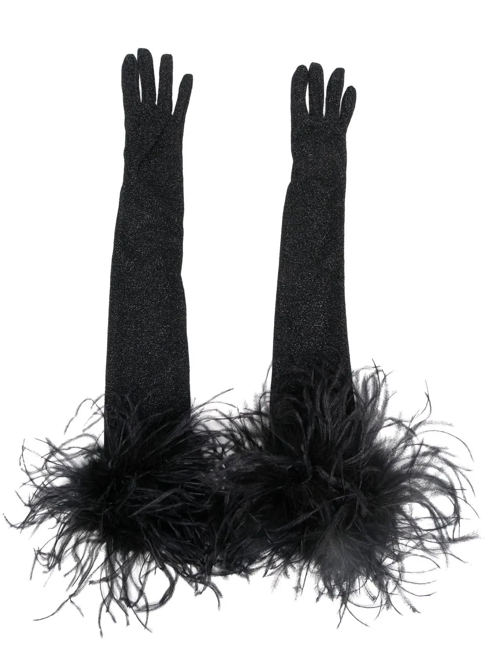 

Oséree feather-trim metallic gloves - Black