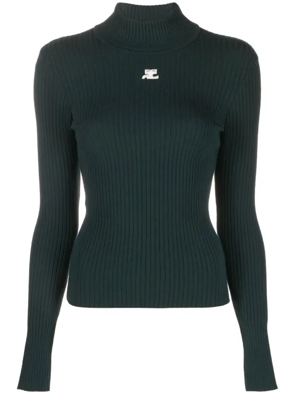 Courrèges Logo-patch Ribbed-knit Jumper in Green