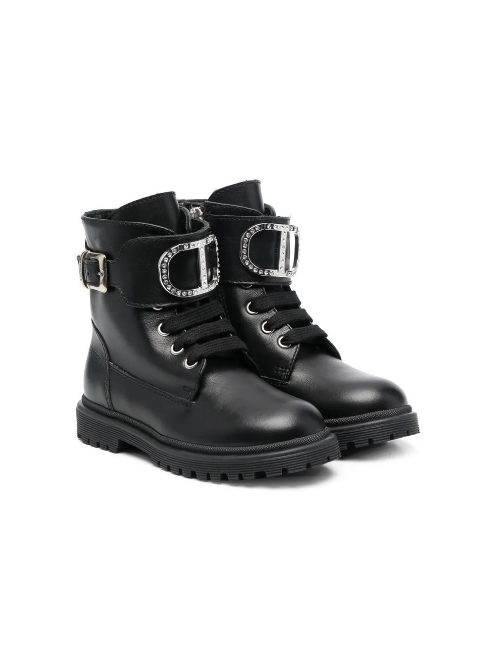 

TWINSET Kids 20mm logo-plaque lace-up leather boots - Black