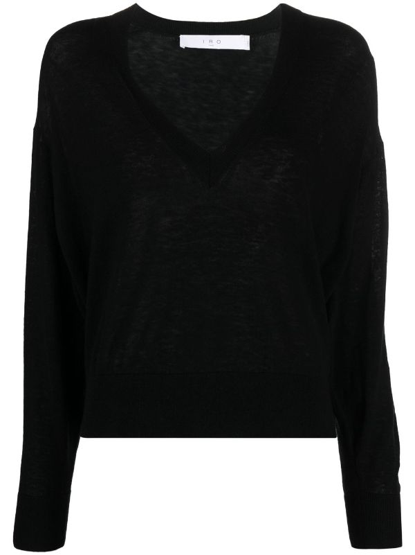 black fine knit v neck jumper