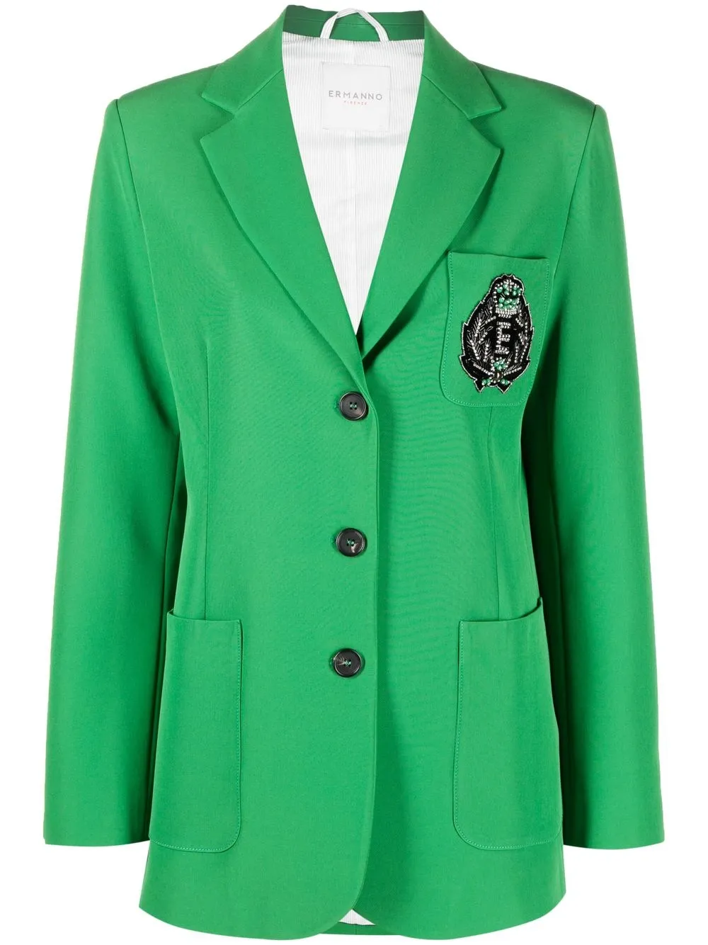 

Ermanno Ermanno crystal-embellished logo patch blazer - Green