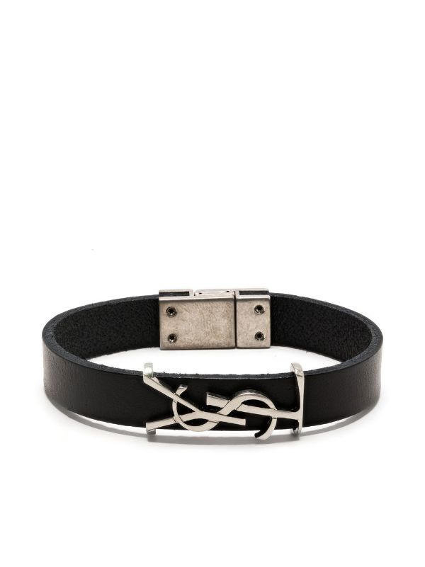 Opyum leather and silver-tone bracelet