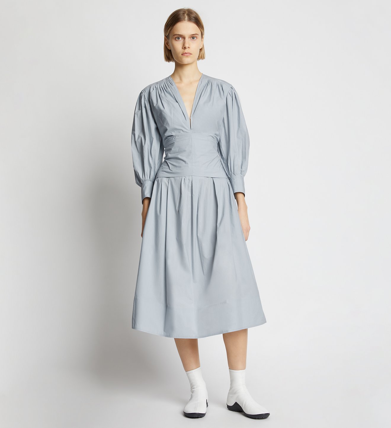 Poplin V-neck Dress