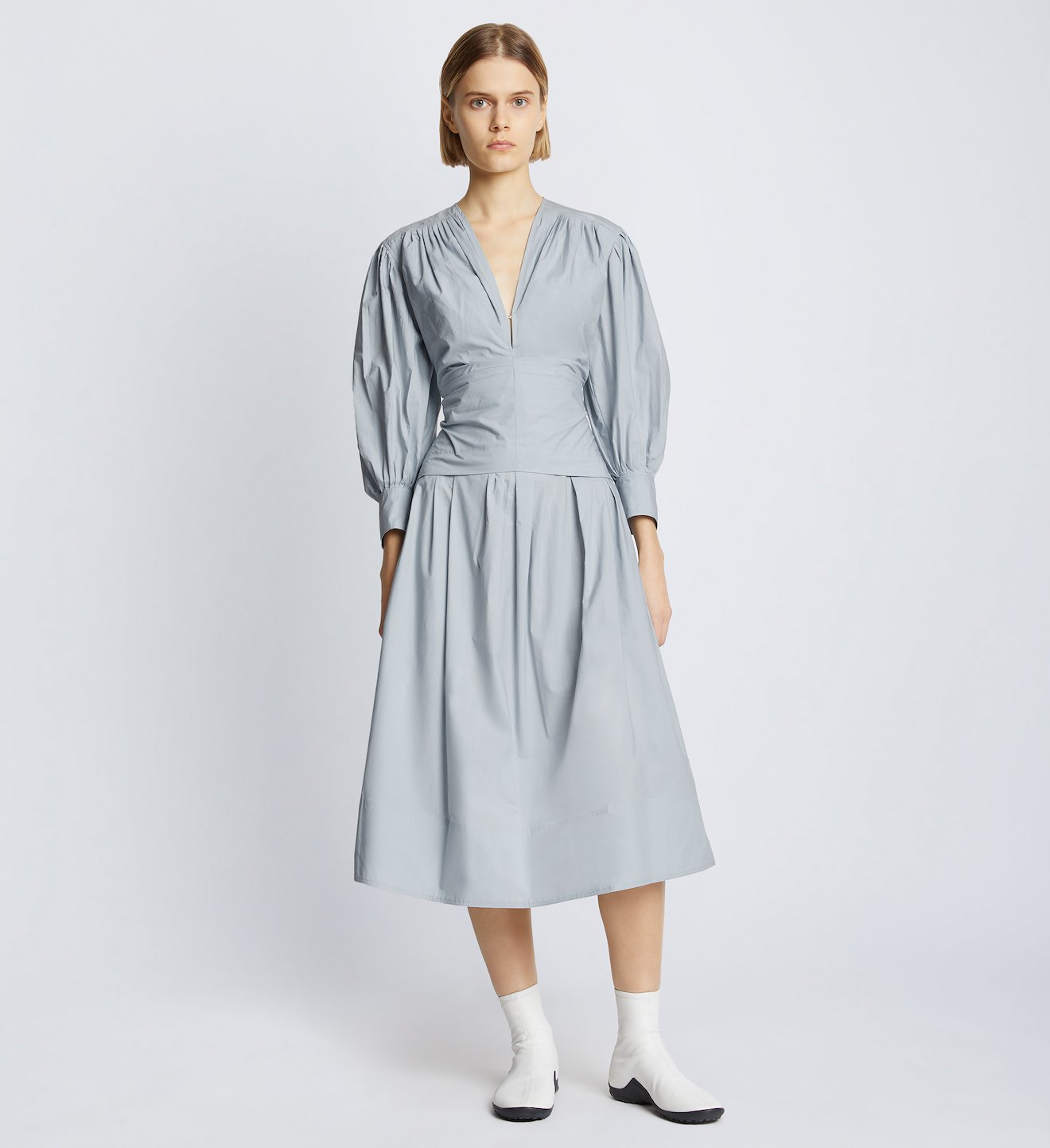 Poplin V-neck Dress