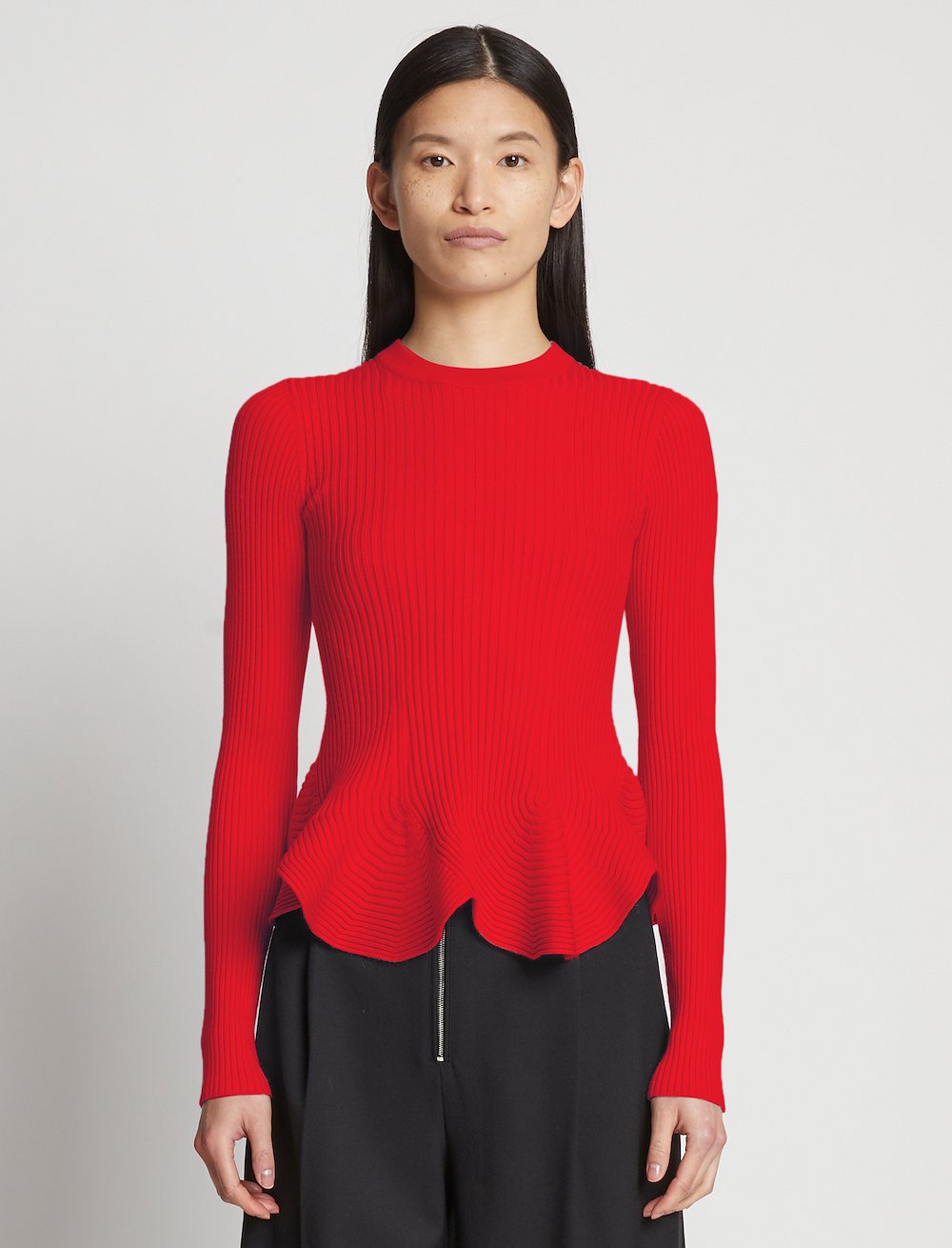 Fluted Rib Knit Peplum Sweater