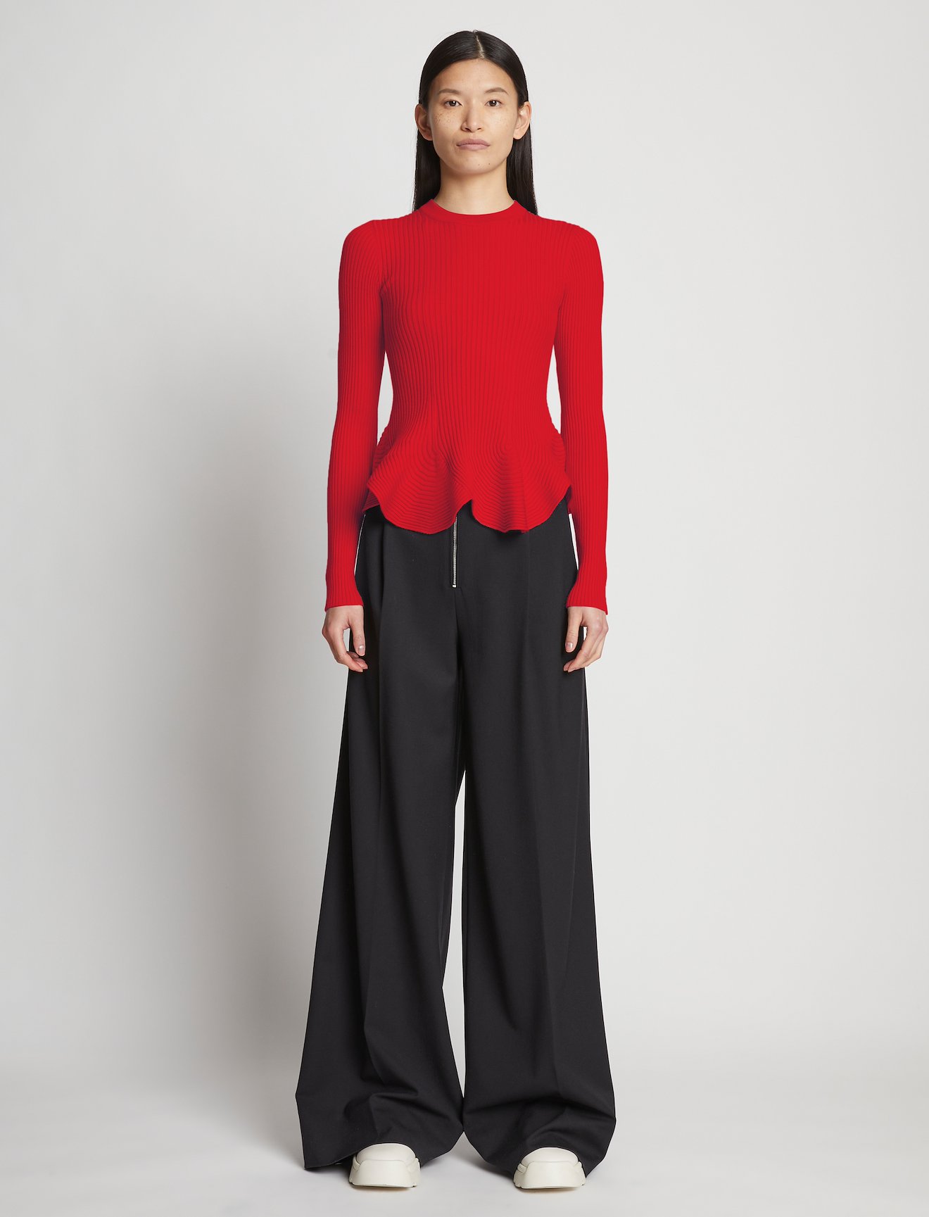 Fluted Rib Knit Peplum Sweater #1