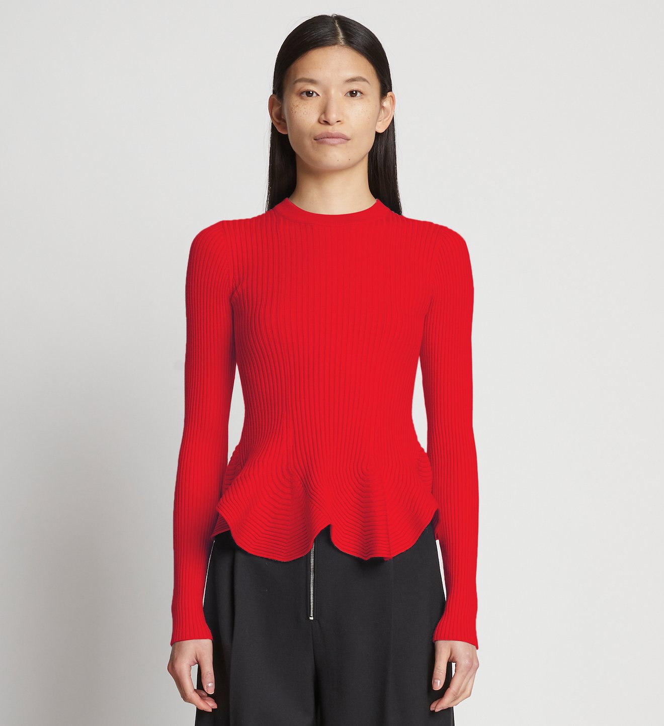 Fluted Rib Knit Peplum Sweater
