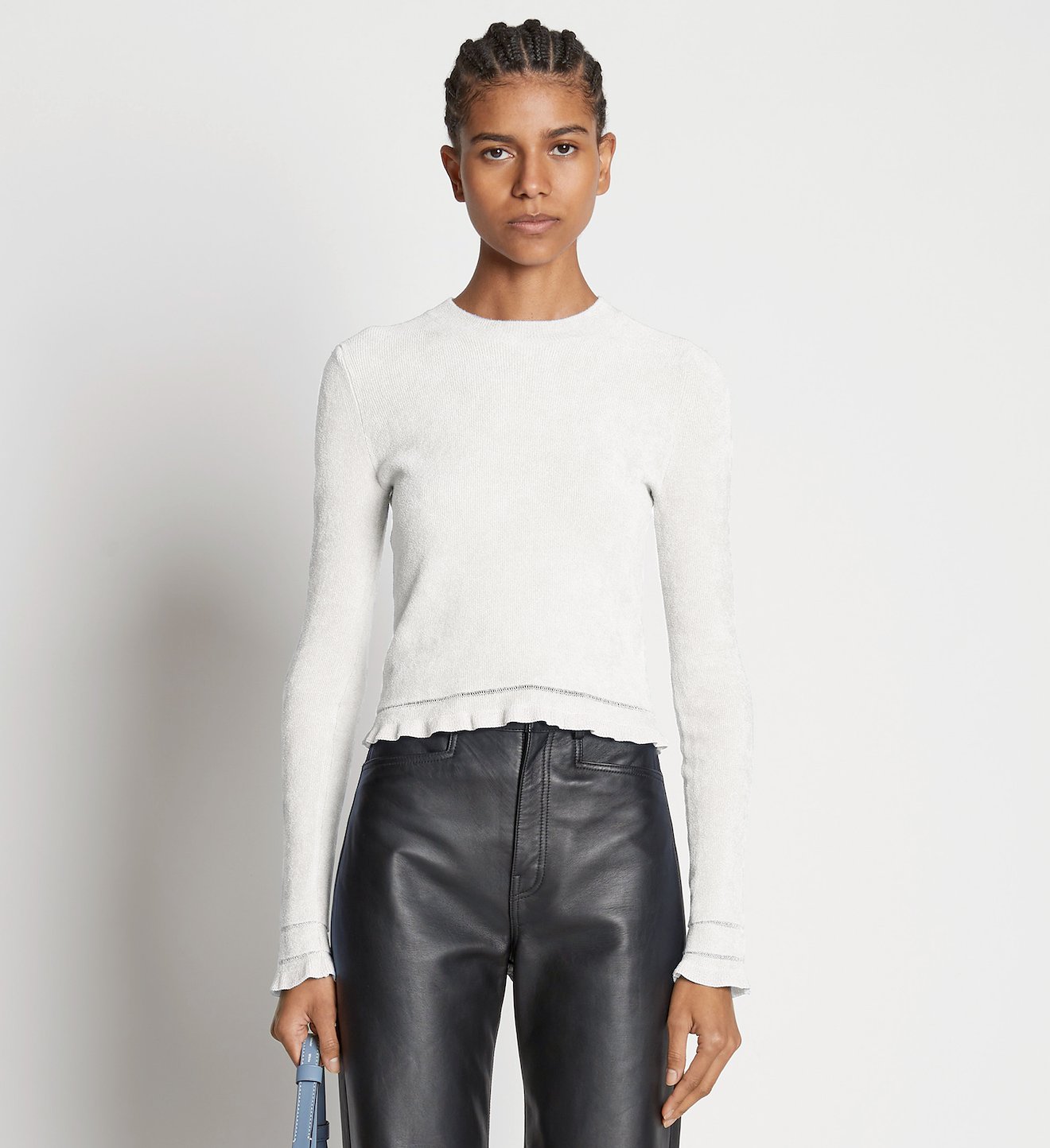 Cropped Turtleneck Chenille Sweater in white | Proenza Schouler