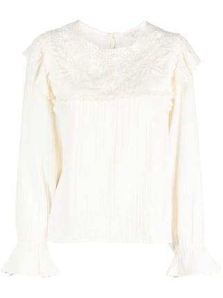 Louise Misha floral-embroidered ruffle-collar Blouse - Farfetch