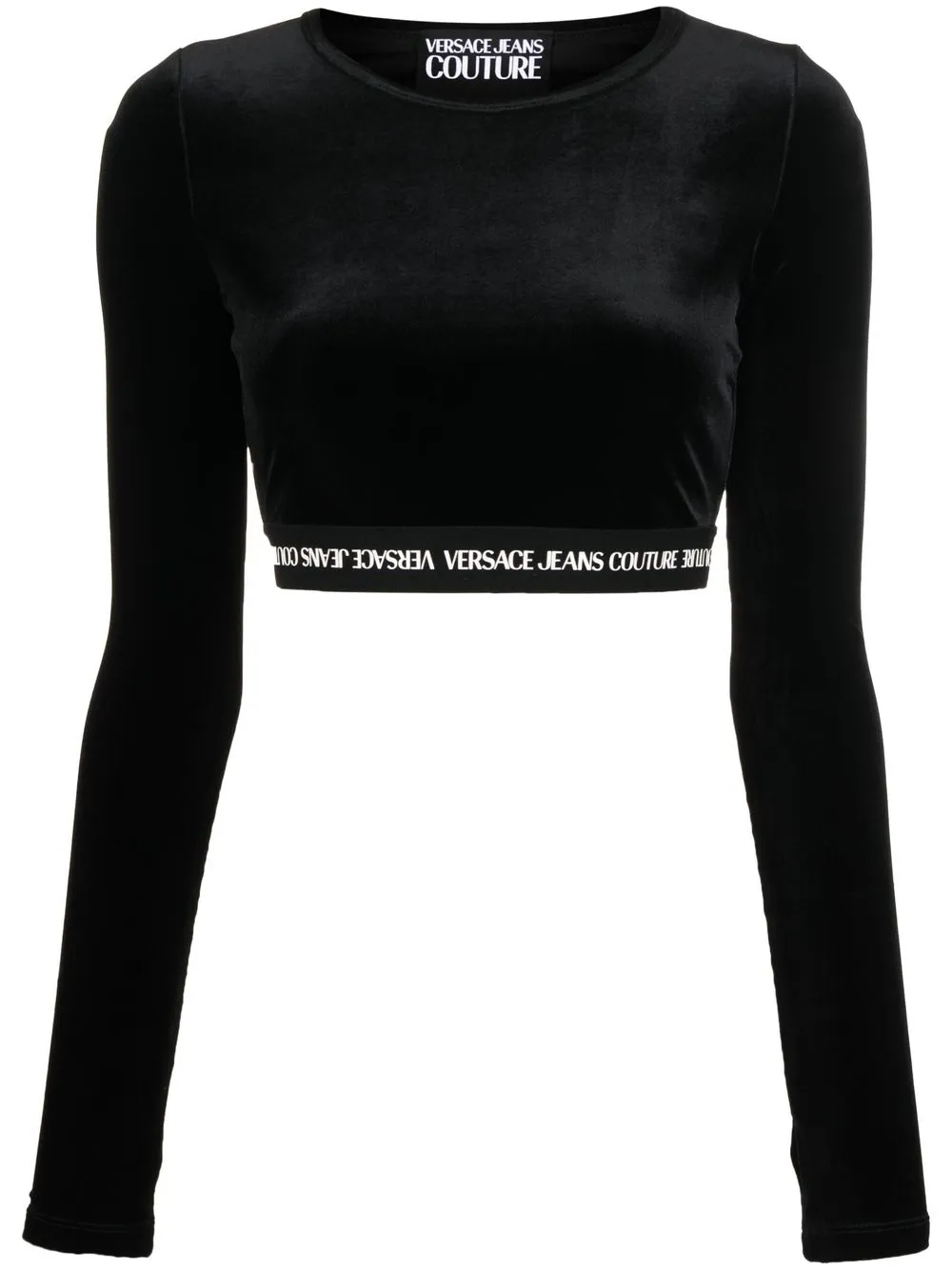 

Versace Jeans Couture logo-waistband cropped velvet top - Black