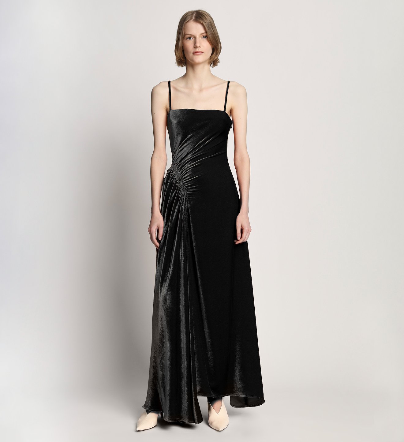 Silk Viscose Velvet Gathered Dress