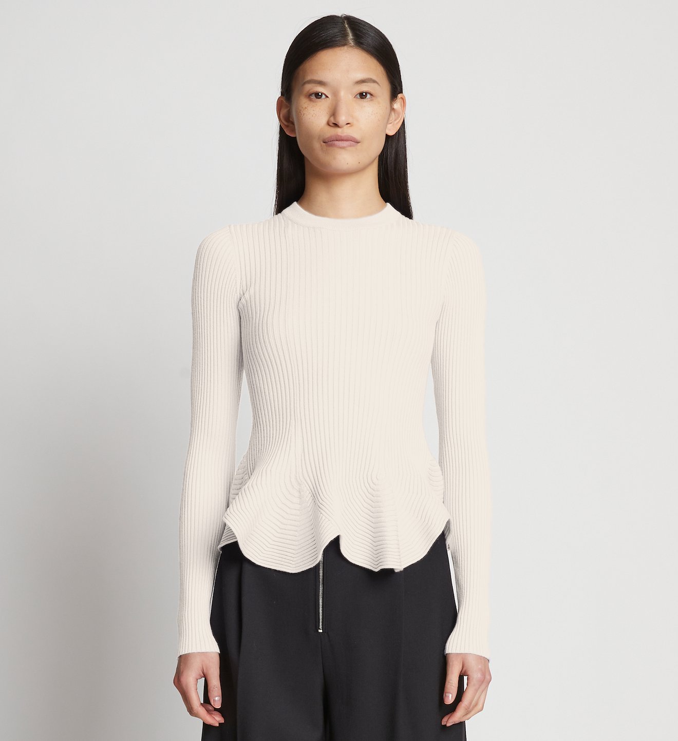 Fluted Rib Knit Peplum Sweater