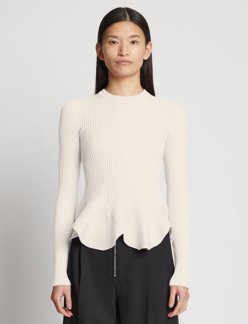 Fluted Rib Knit Peplum Sweater