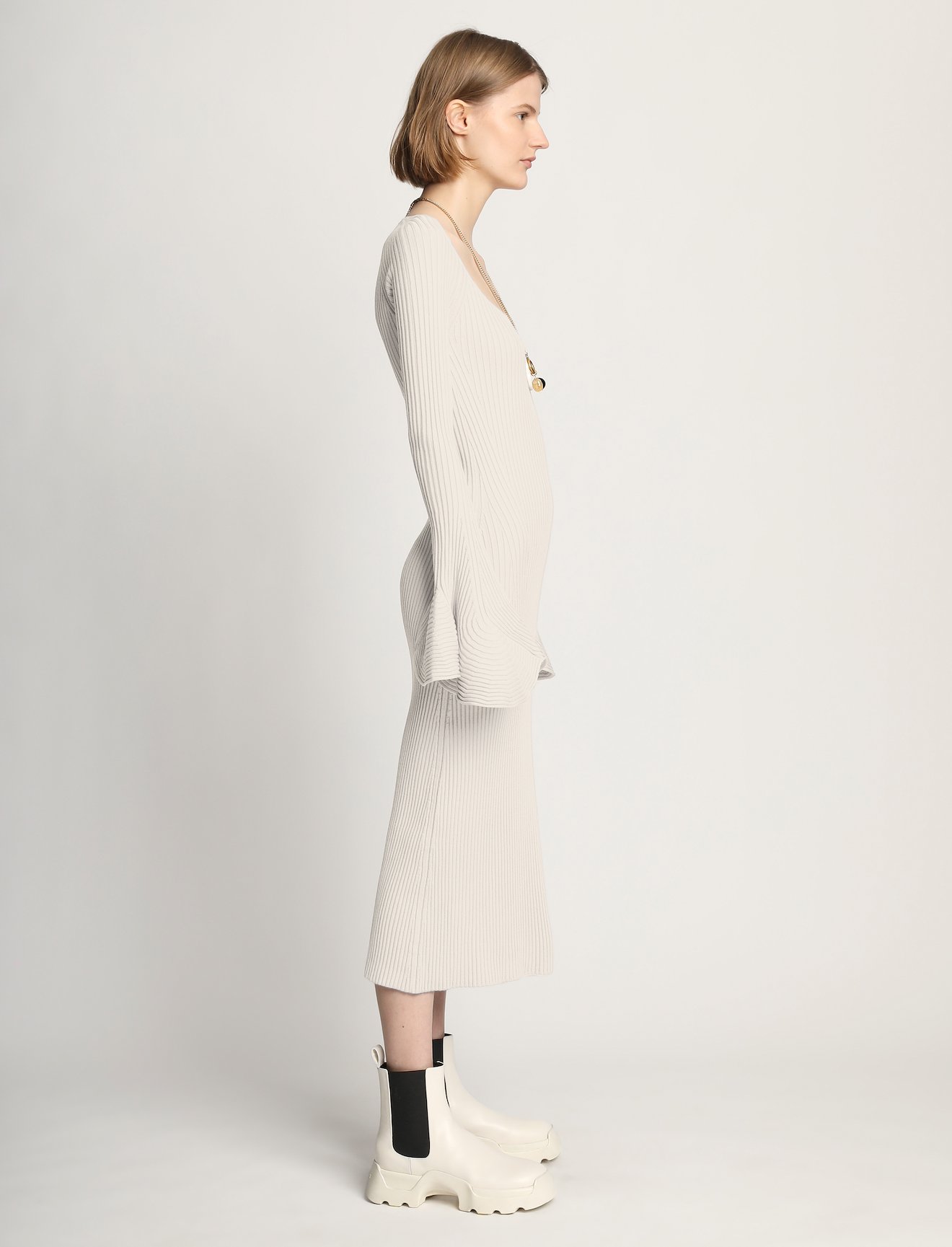 Fluted Rib Knit Dress in white | Proenza Schouler