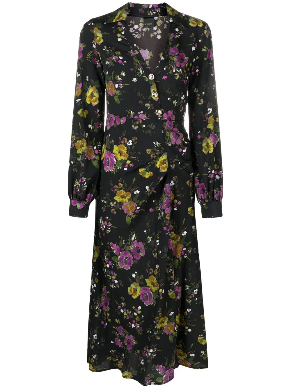 

PINKO vestido fruncido con estampado floral - Negro