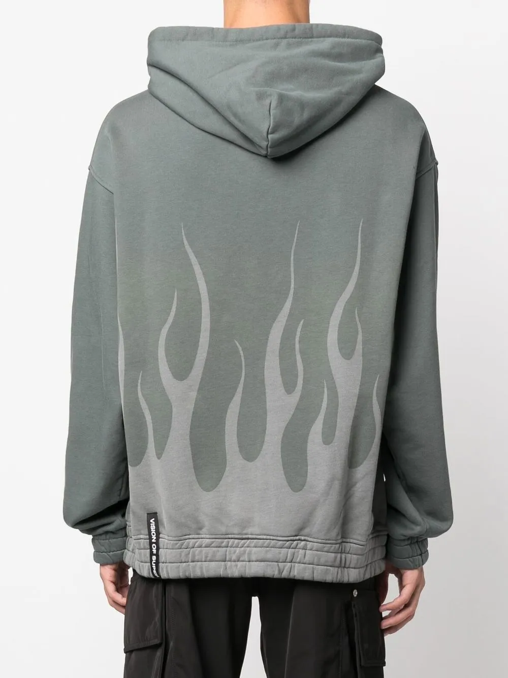 Vision Of Super Embroidered-logo Flame-print Hoodie In Grün