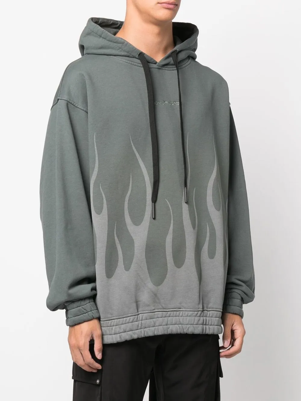 Vision Of Super Embroidered-logo Flame-print Hoodie In Grün
