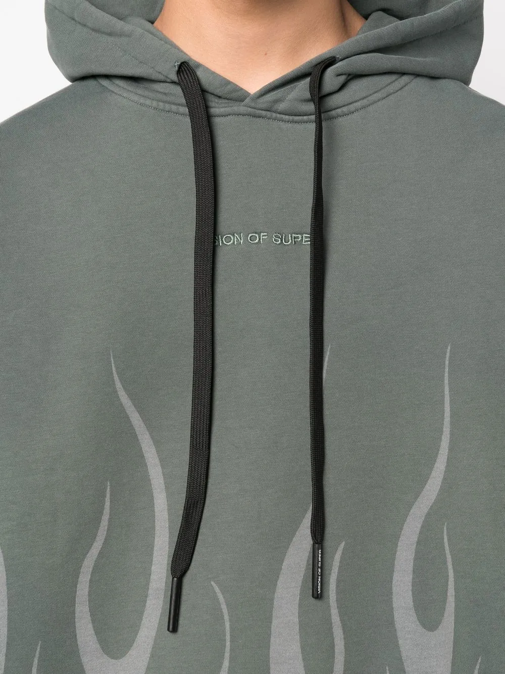 Vision Of Super Embroidered-logo Flame-print Hoodie In Grün