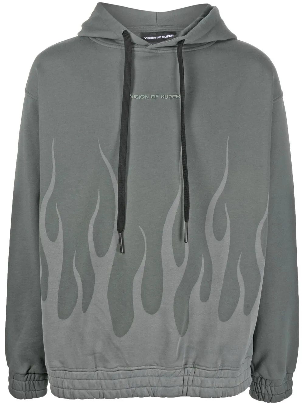 

Vision Of Super embroidered-logo flame-print hoodie - Green