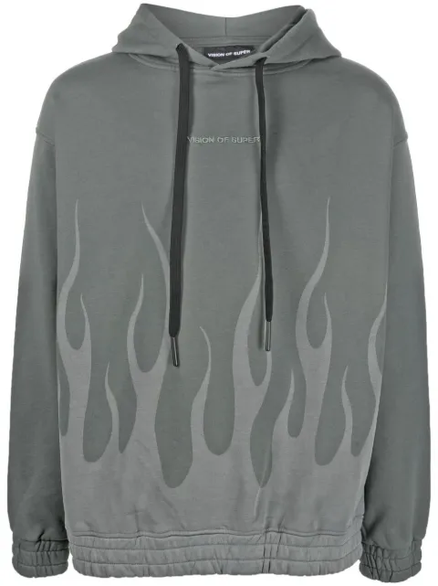 Vision Of Super embroidered-logo flame-print hoodie