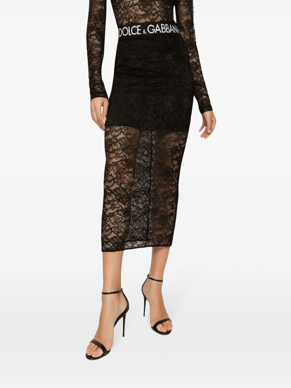 Shop Dolce & Gabbana Lace Midi Skirt In Black