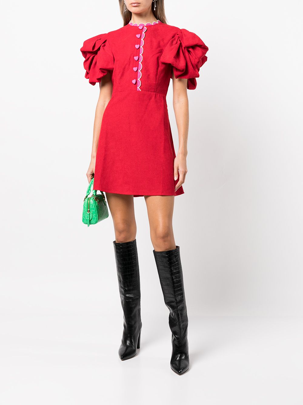 Celia B Valentine Corduroy Puff-sleeve Dress In Red | ModeSens