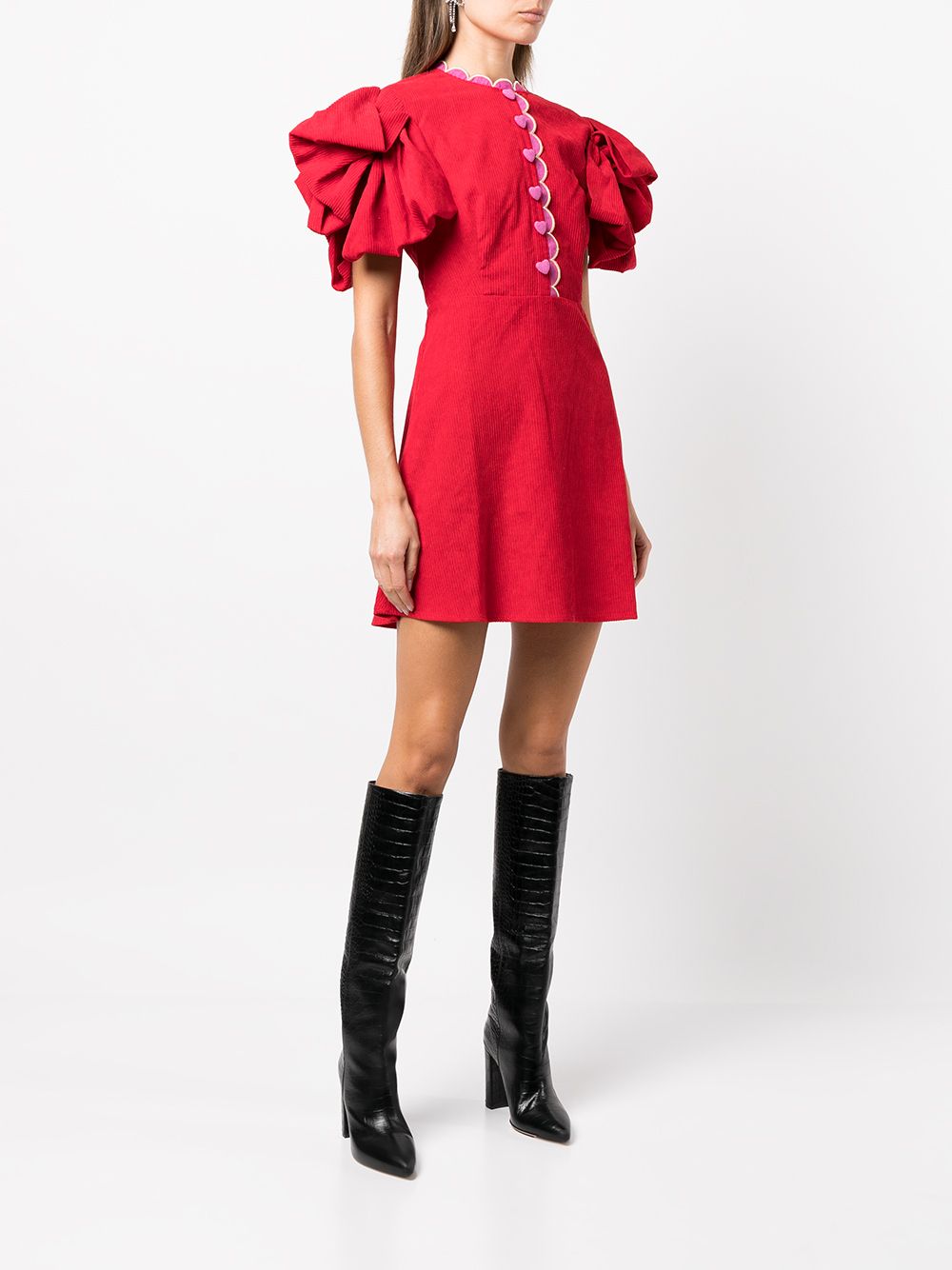 Celia B Valentine Corduroy Puff-sleeve Dress In Red | ModeSens