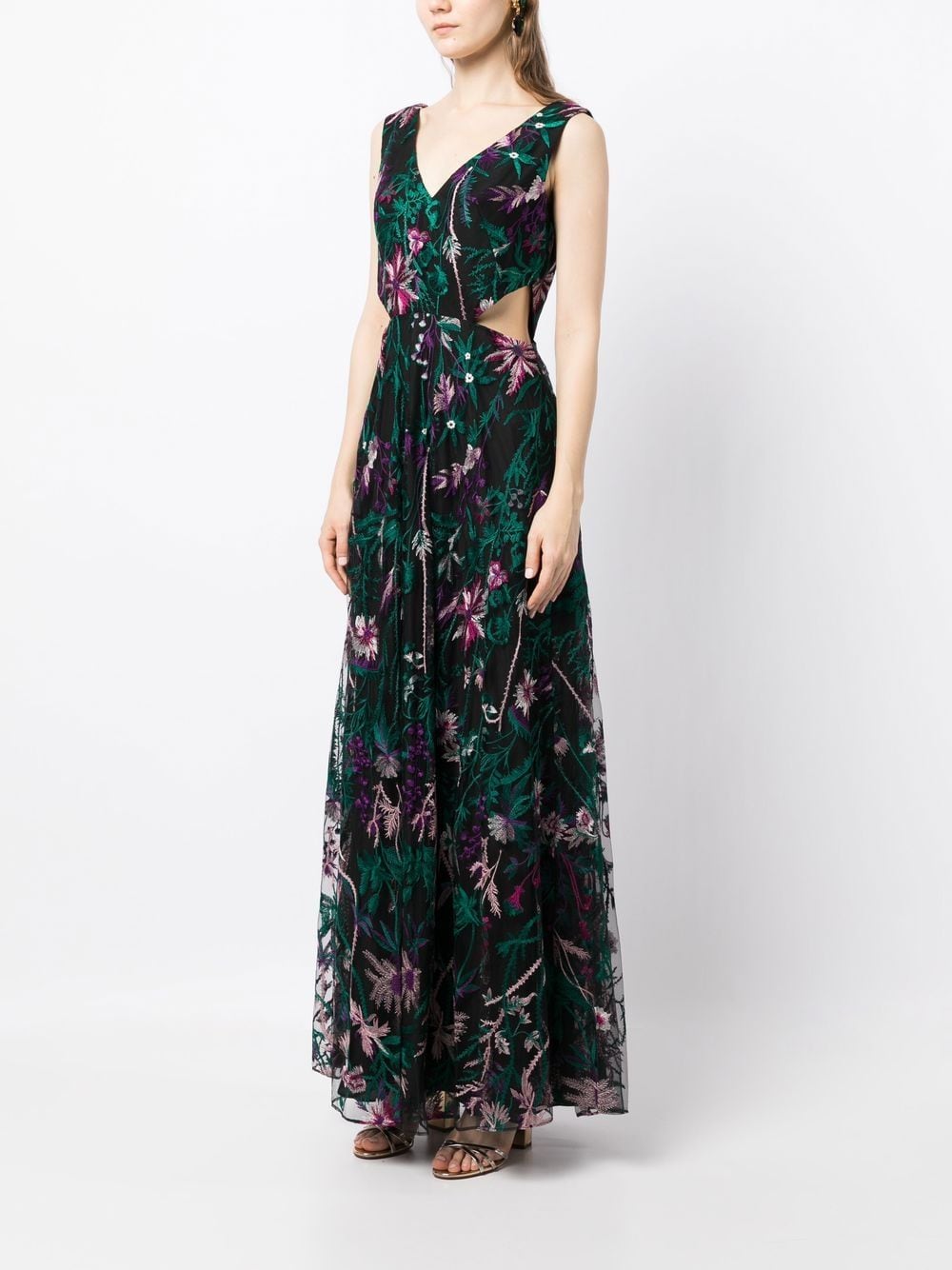 Shop Marchesa Notte Cut-out Floral-embroidery Gown In Schwarz