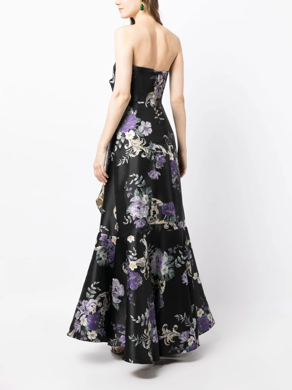 Marchesa Notte Strapless Metallic Floral-jacquard Gown In Purple | ModeSens