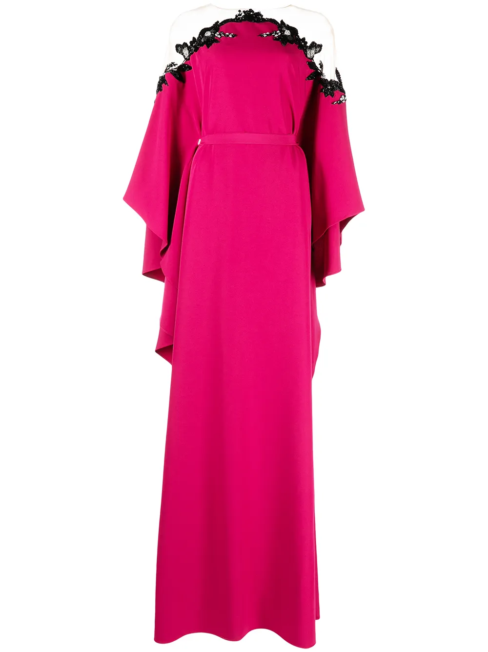 

Marchesa Notte floral-beaded belted kaftan gown - Pink