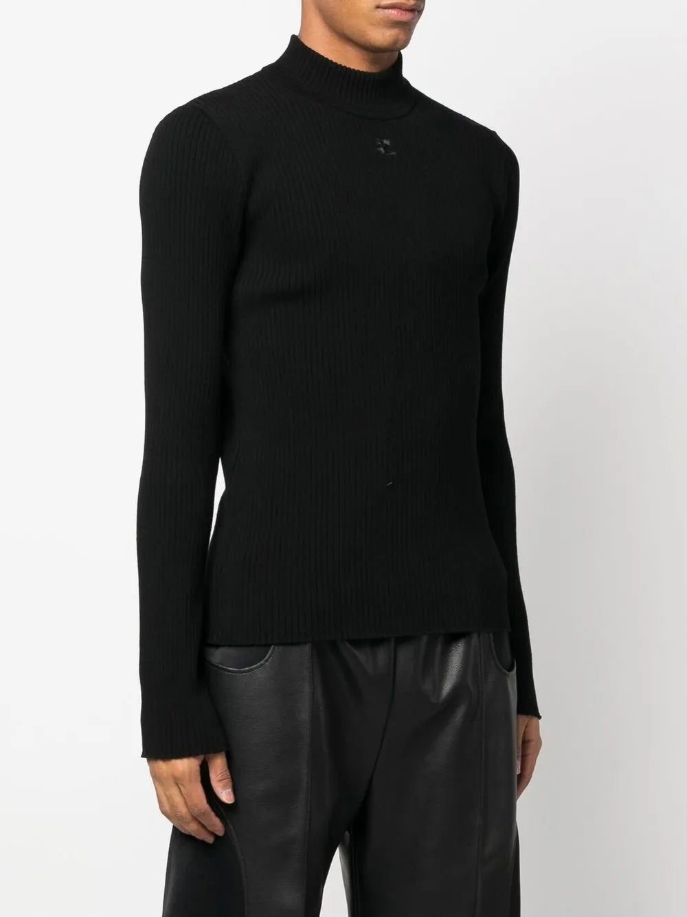  Courrèges Gerippter Strickpullover Mit Logo   Schwarz 