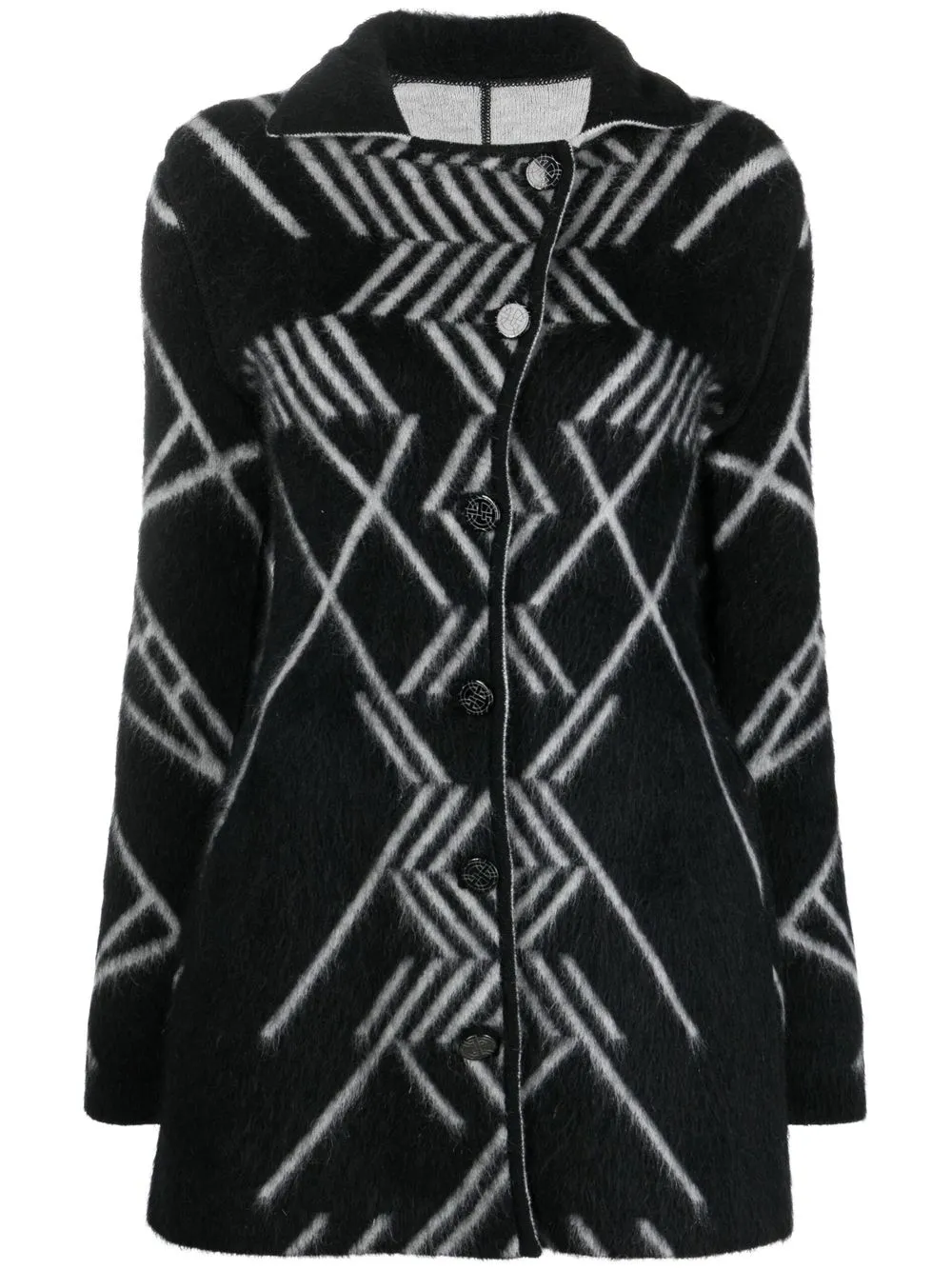 

Giorgio Armani abstract-print woollen coat - Black