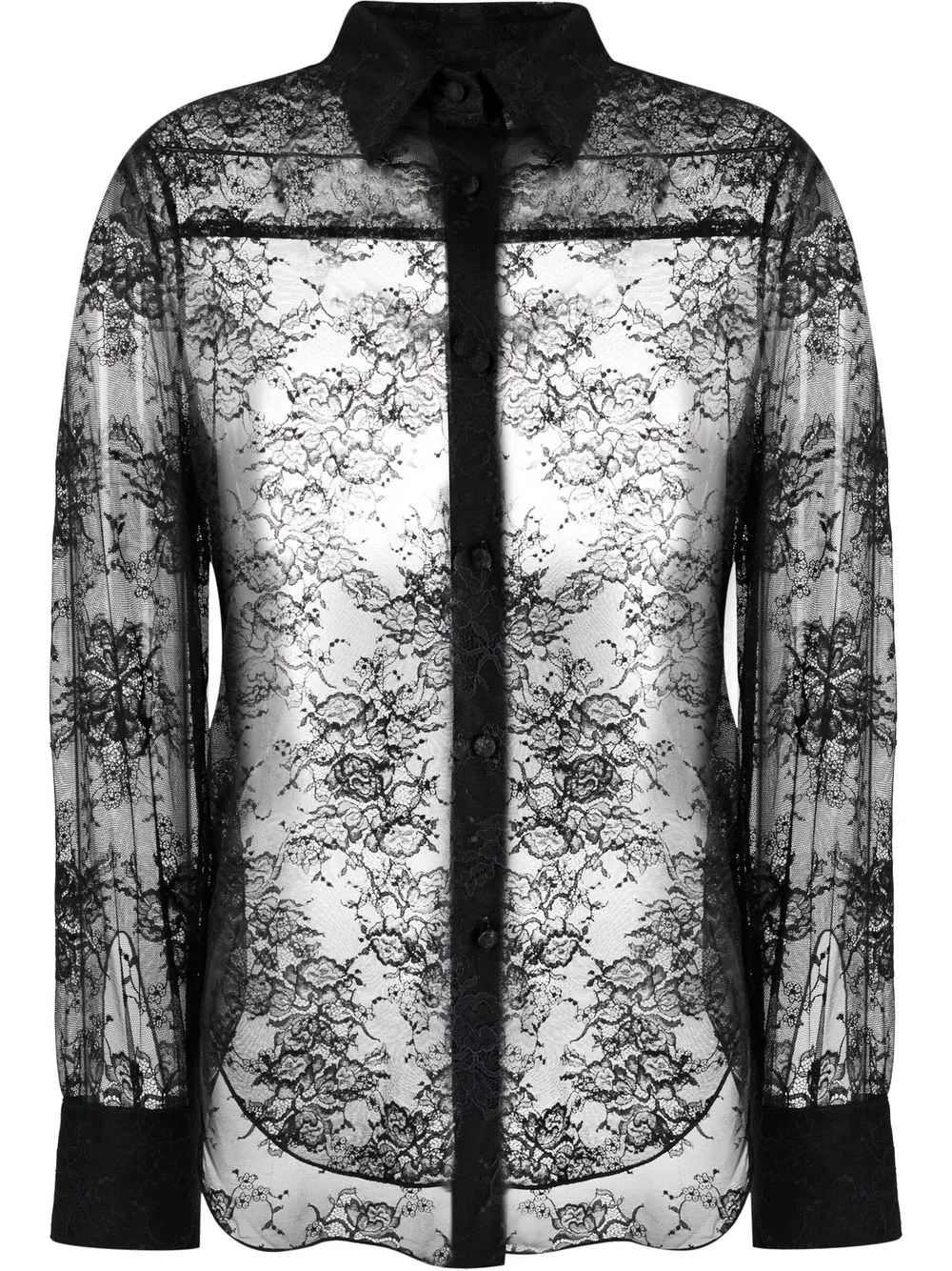 

Oséree camisa de seda con encaje floral - Negro