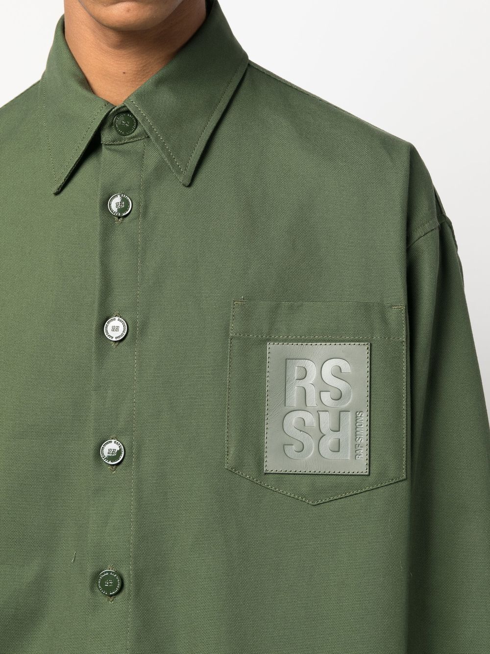 Shop Raf Simons Oversized Logo-patch Cotton Shirt In Grün