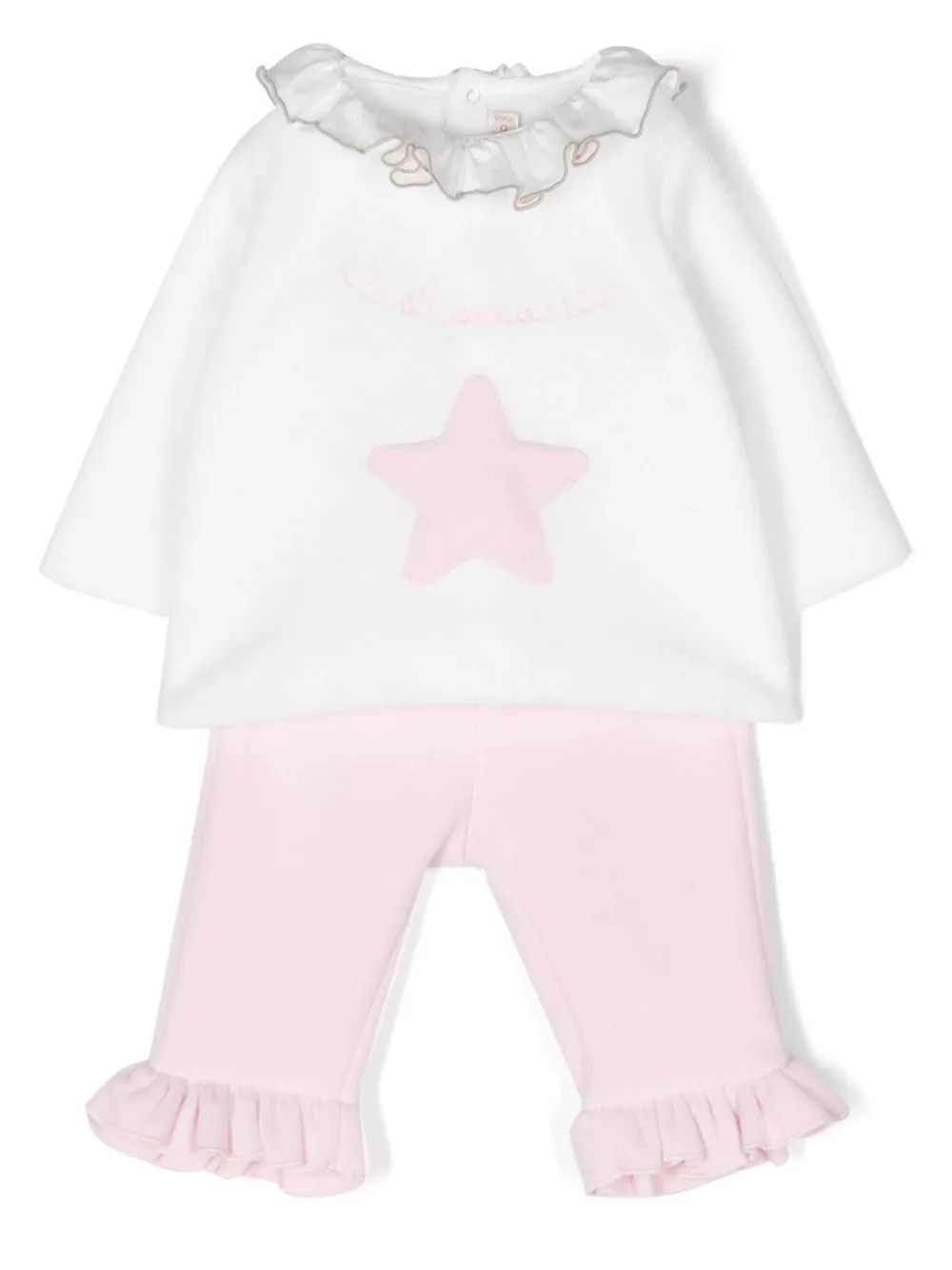 

La Stupenderia appliqué detailing ruffle trouser set - Pink
