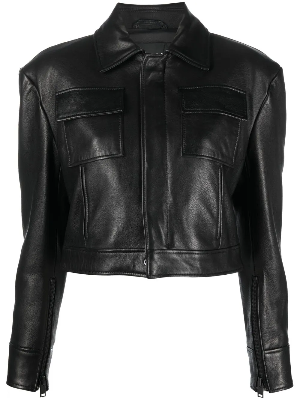 

Jacob Lee cropped lambskin jacket - Black