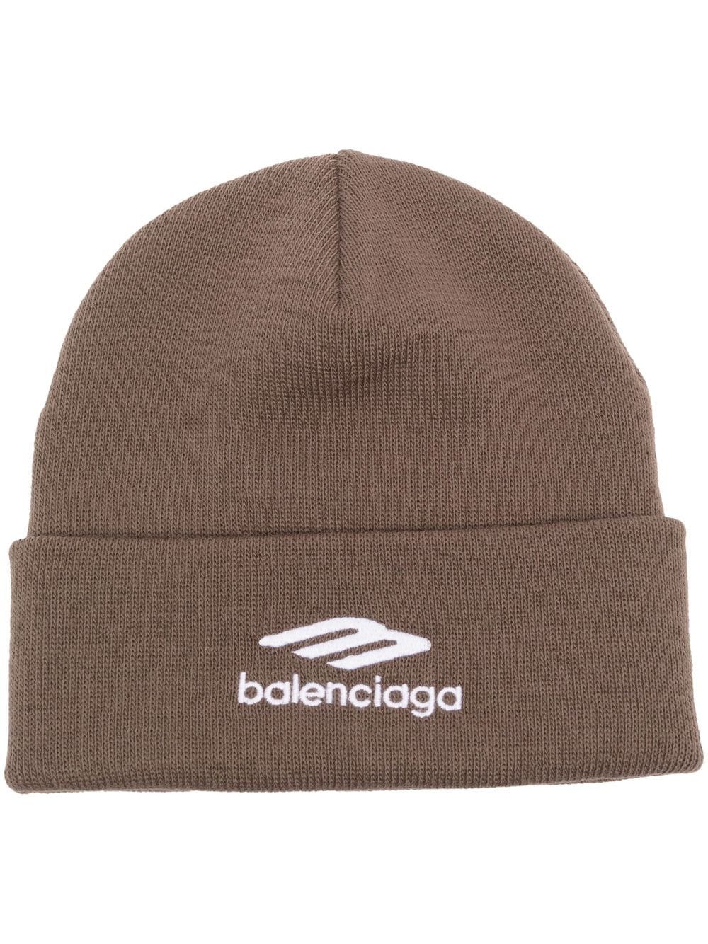 Balenciaga Logo刺绣运动标志套头帽 In Tobacco,white