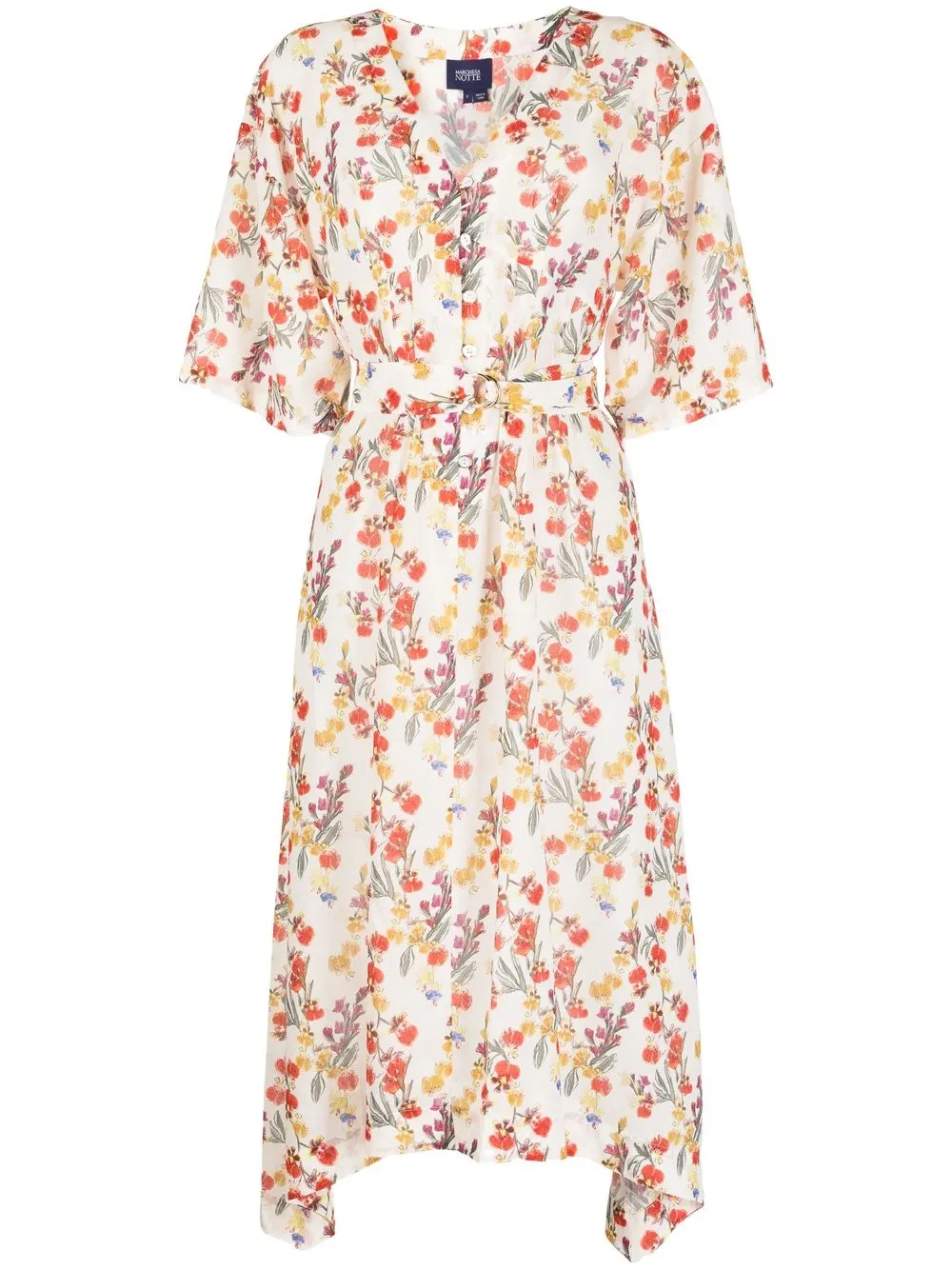 Marchesa Notte Floral-print Maxi Shirt Dress In Neutrals