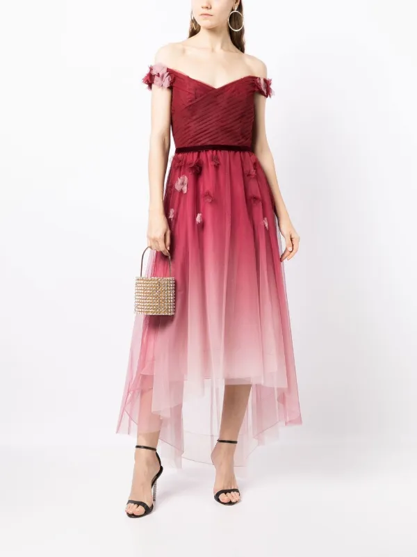 Marchesa Notte Floral-appliqué Ombré-effect Gown