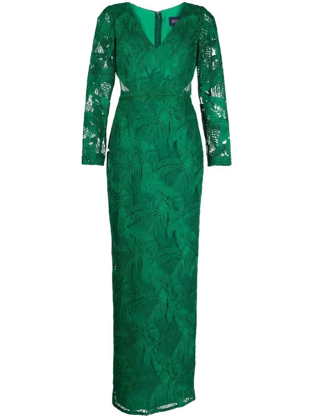 

Marchesa Notte vestido de fiesta con hojas bordadas - Verde