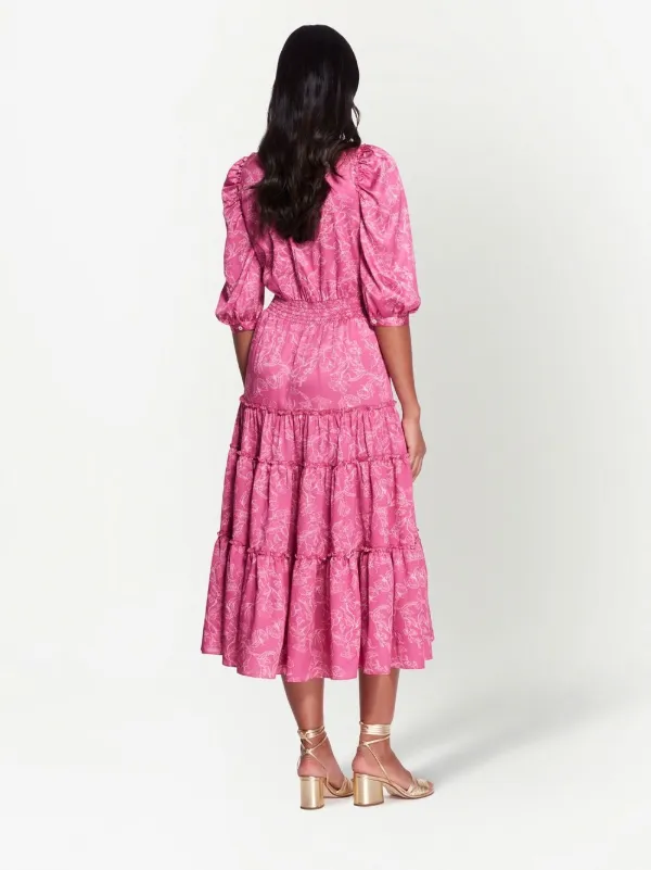 marchesa notte pink floral dress Marchesa Floral Appliqu Midi Gown in Pink