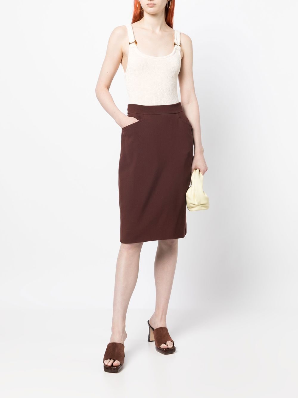 Pre-owned Hermes 2010  High-waisted Pencil Skirt In Brown