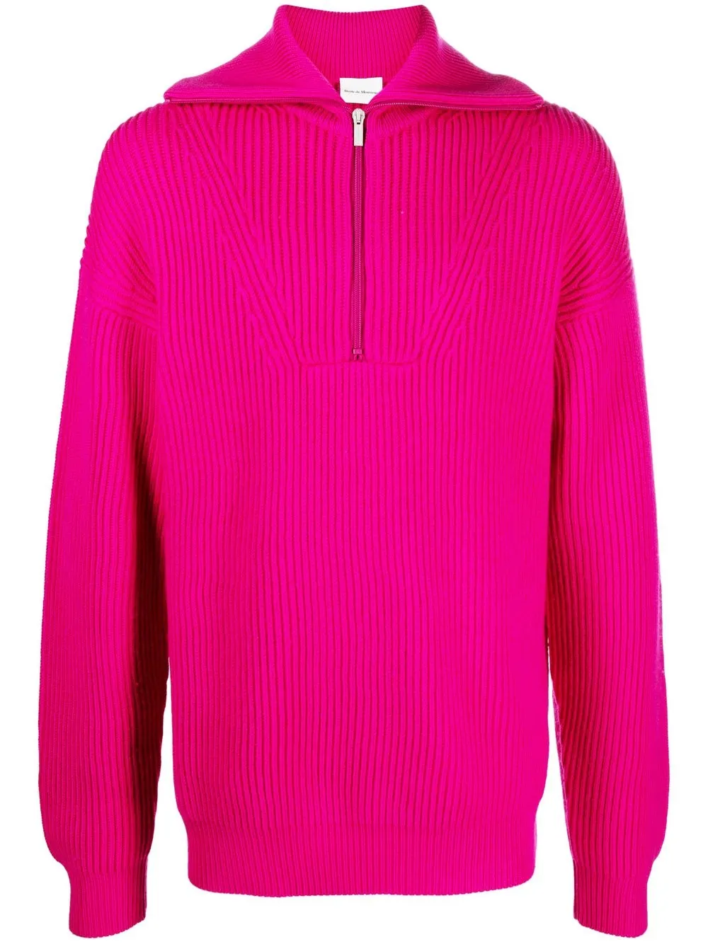 

Drôle De Monsieur ribbed short-zip merino jumper - Pink