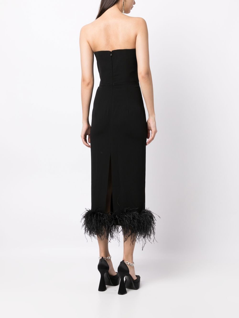 Shop 16arlington Strapless Feather-trim Dress In Black