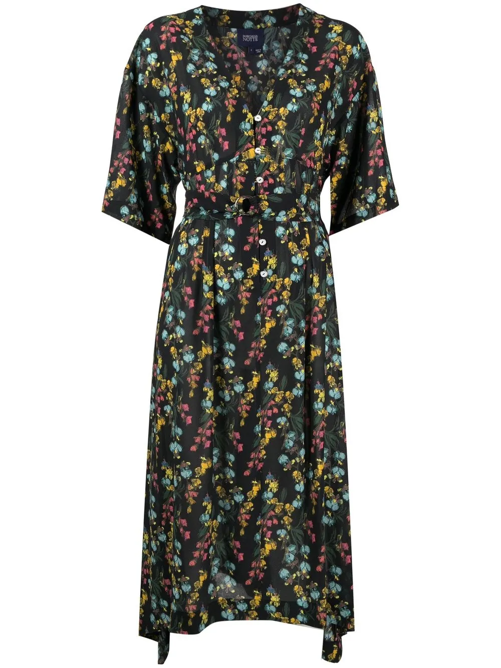 Marchesa Notte Floral-print Maxi Shirtdress In Black