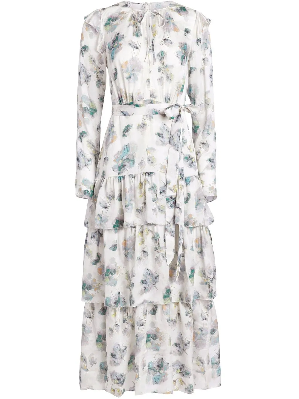 

Marchesa Notte floral-print tiered dress - Neutrals