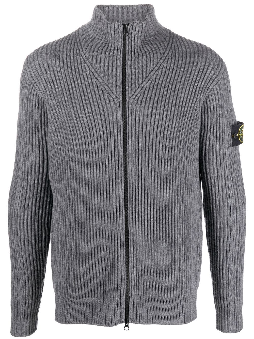 

Stone Island suéter tejido de canalé con cierre - Gris