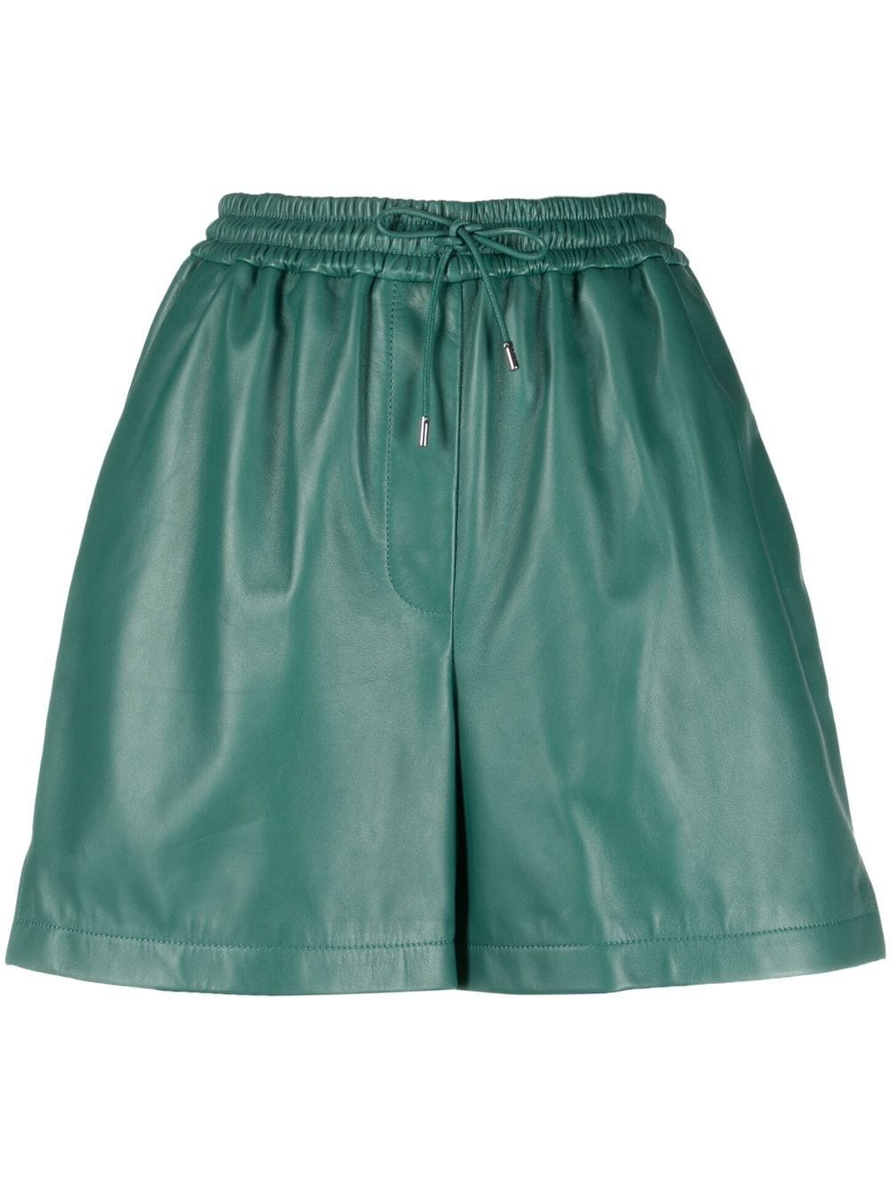 Shop Loewe Embossed-logo Leather Shorts In Green