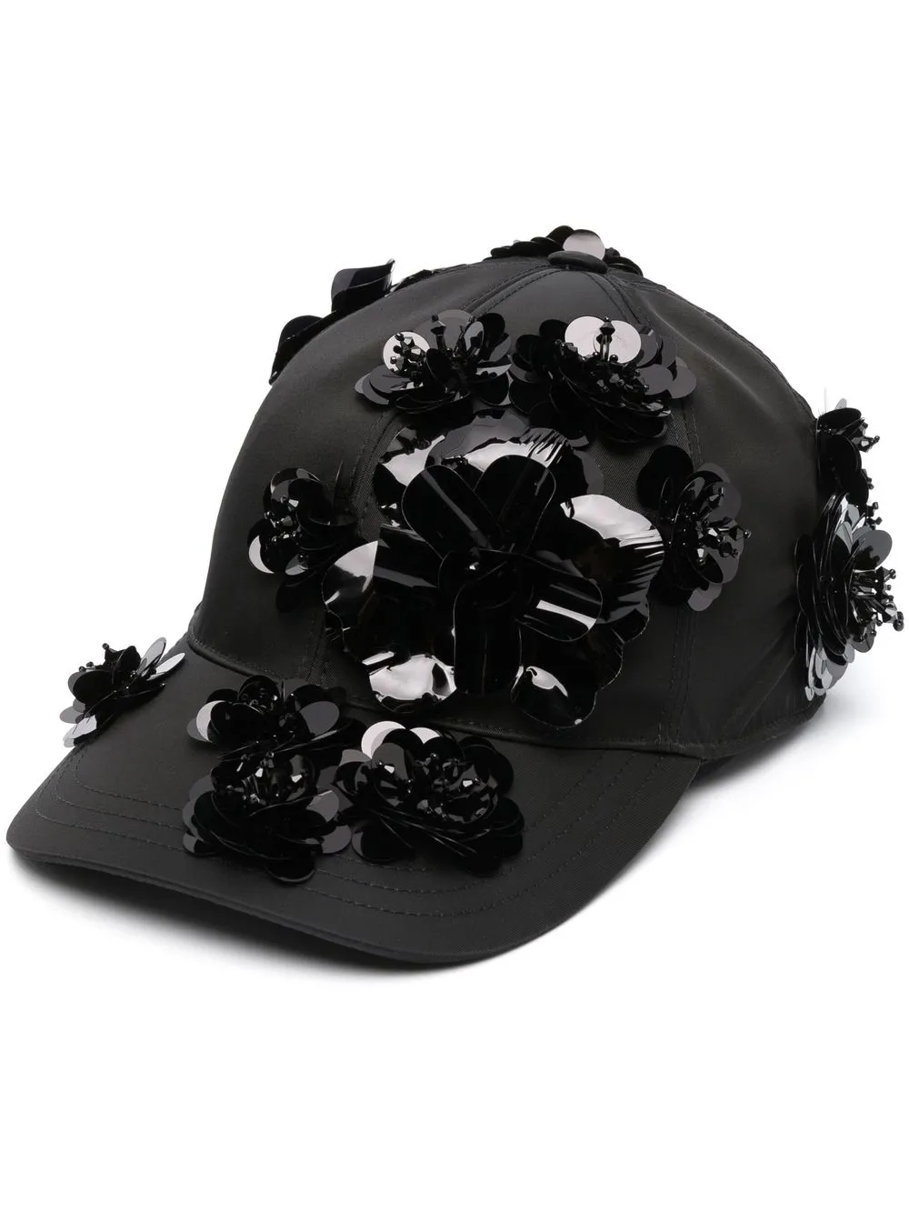 Prada Black Floral Appliqué Baseball Cap In Schwarz